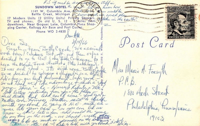 Sundown Motel (Sun Down Motel) - Old Postcard